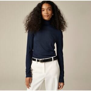 J.Crew Tissue Crepe Turtleneck Shirt SZ S Navy Blue Long Sleeve Pullover Cotton